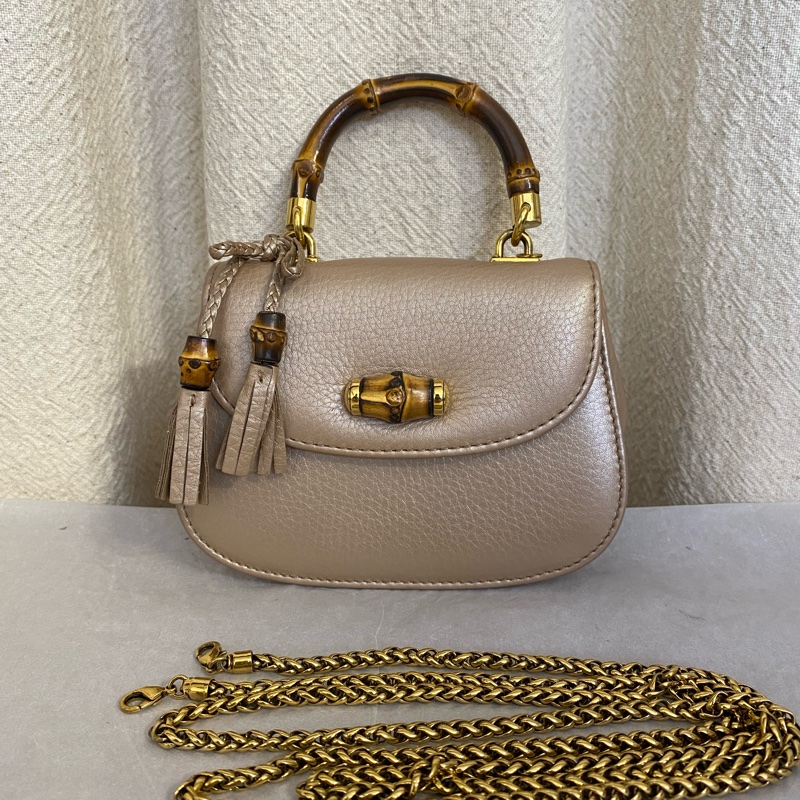 Gucci vintage 中古款金色竹節mini手提斜挎包 絕版款-0