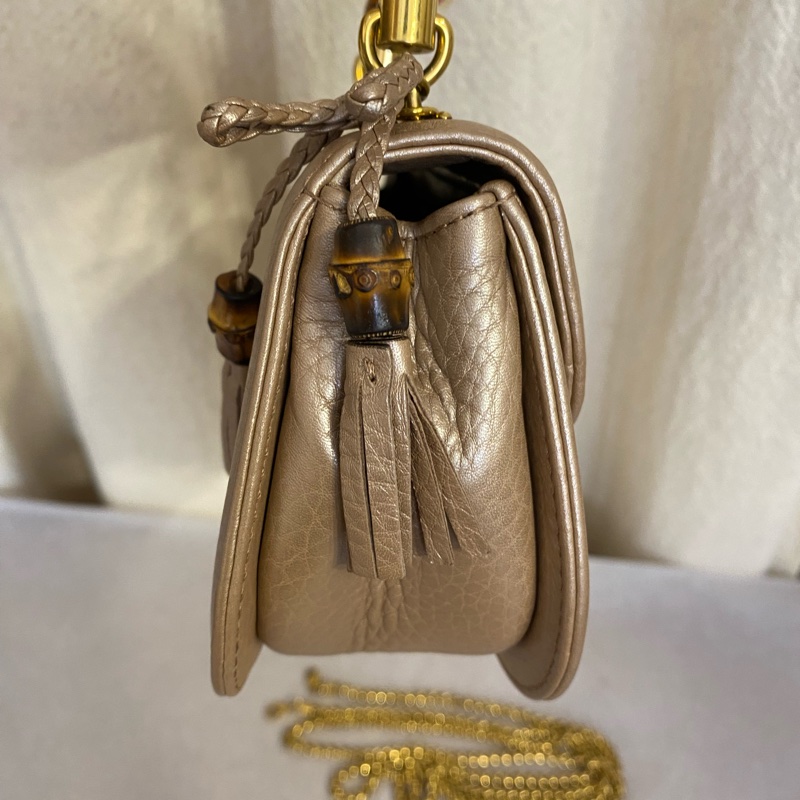 Gucci vintage 中古款金色竹節mini手提斜挎包 絕版款-2
