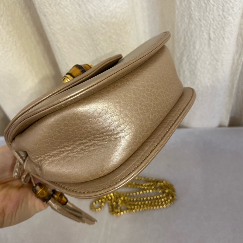Gucci vintage 中古款金色竹節mini手提斜挎包 絕版款-5