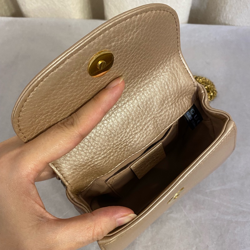 Gucci vintage 中古款金色竹節mini手提斜挎包 絕版款-8