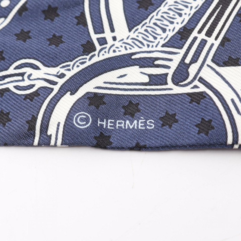 HERMES Twilly Eperon d'Or Bandana 圍巾 絲綢 海軍藍 多色 二手 女士-1