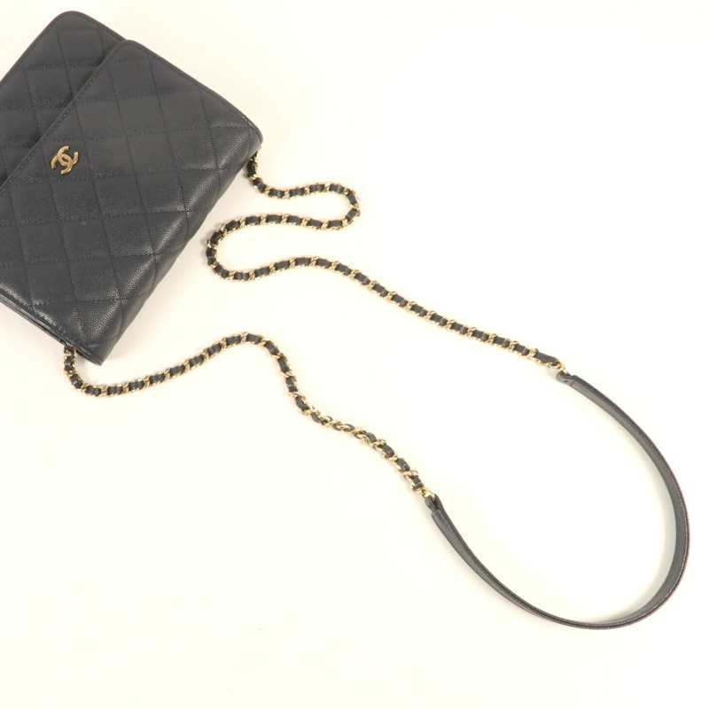 CHANEL 牛皮皮革Mini Wallet On Chain金扣鏈帶肩背袋-9