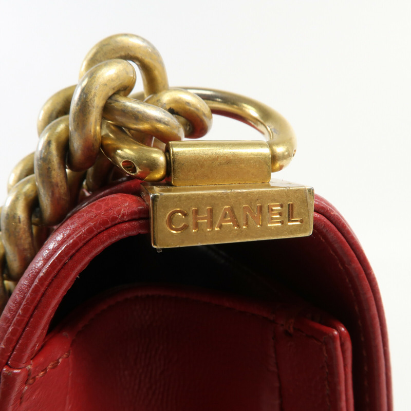 CHANEL 牛皮皮革Boy 25金扣鏈帶肩背袋-8