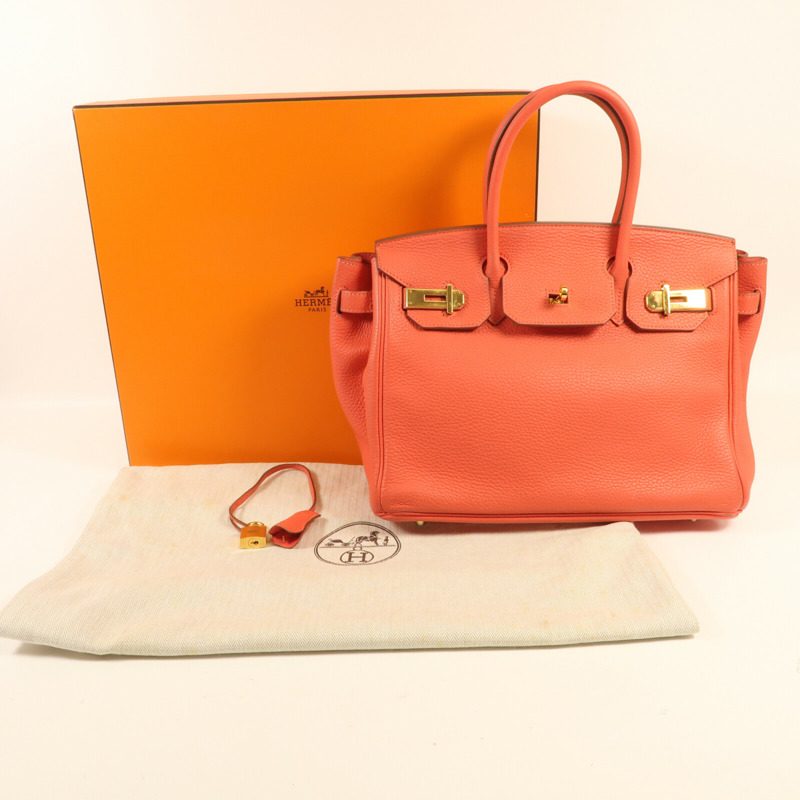 HERMES Clemence皮革Birkin 30金扣手挽袋Rouge Pivoine-10