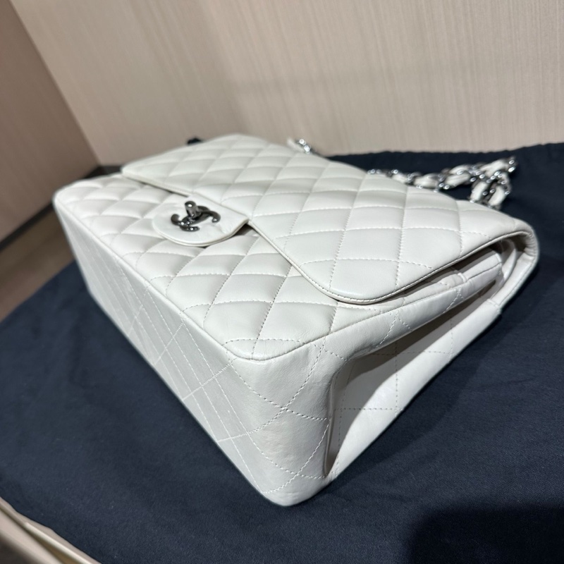 Chanel香奈兒Classic Flap CF 21K銀色金屬菱格白色-2