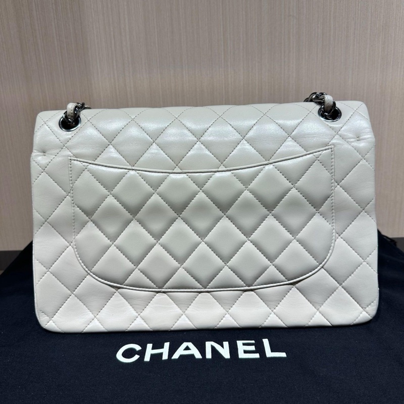 Chanel香奈兒Classic Flap CF 21K銀色金屬菱格白色-10
