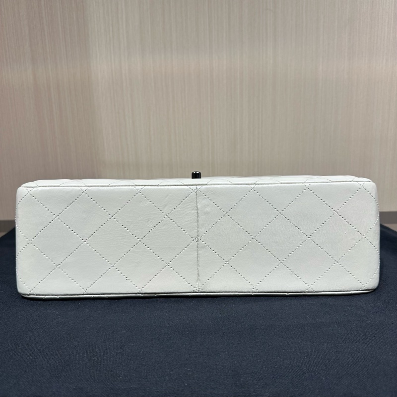 Chanel香奈兒Classic Flap CF 21K銀色金屬菱格白色-11