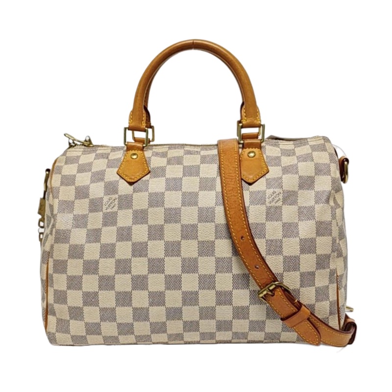 LV Speedy30 白棋盤格 枕頭包 手提包 肩背包-0
