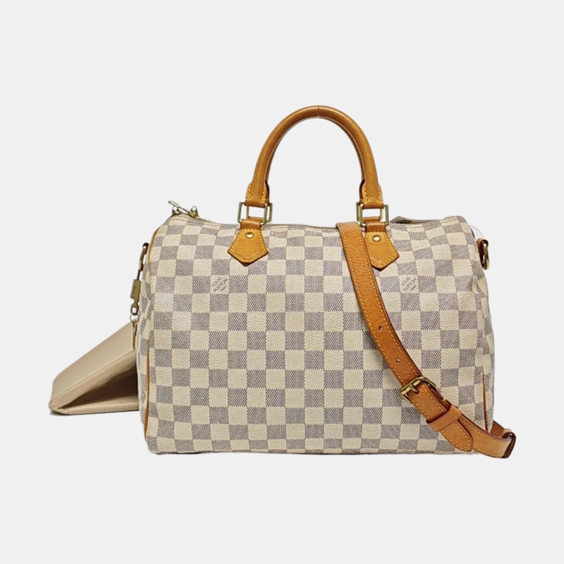 LV Speedy30 白棋盤格 枕頭包 手提包 肩背包-7