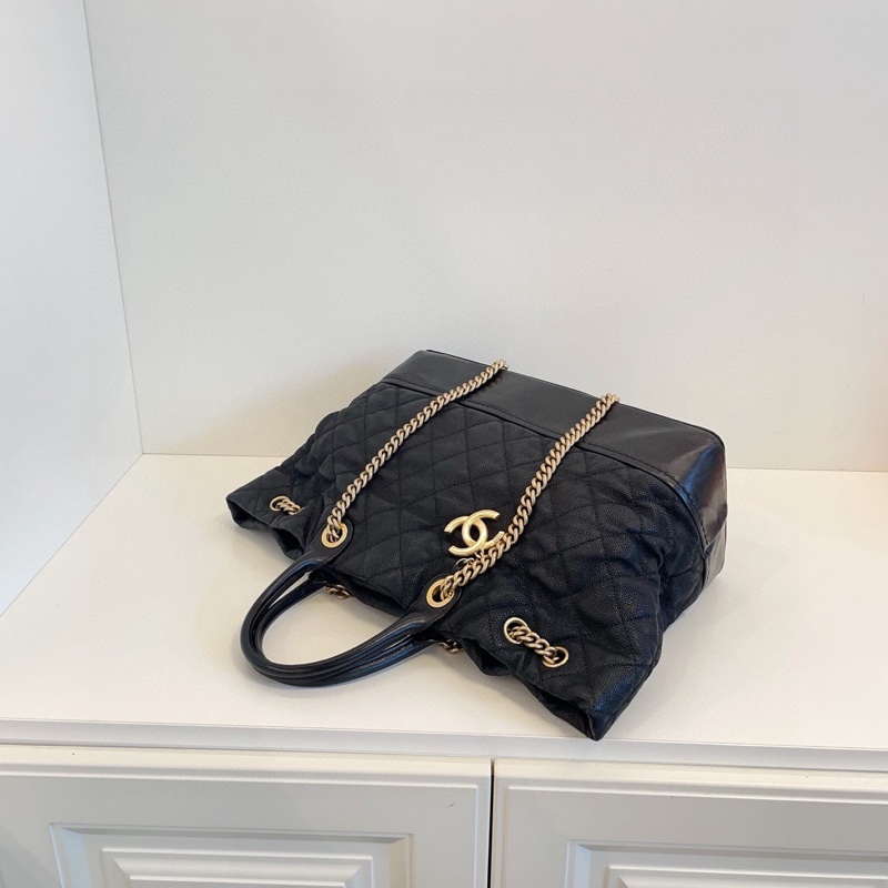 Chanel 黑金荔枝牛皮 手提單肩 鏈條 tote 托特包 約36*27*16-7