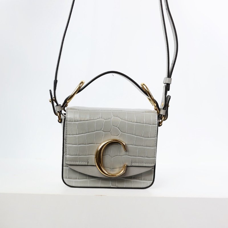 二手chloe c bag 鱷魚壓紋 灰色款-0