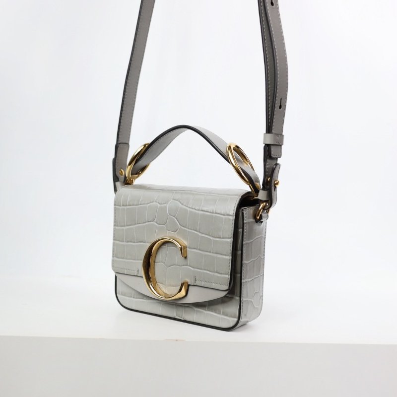 二手chloe c bag 鱷魚壓紋 灰色款-1