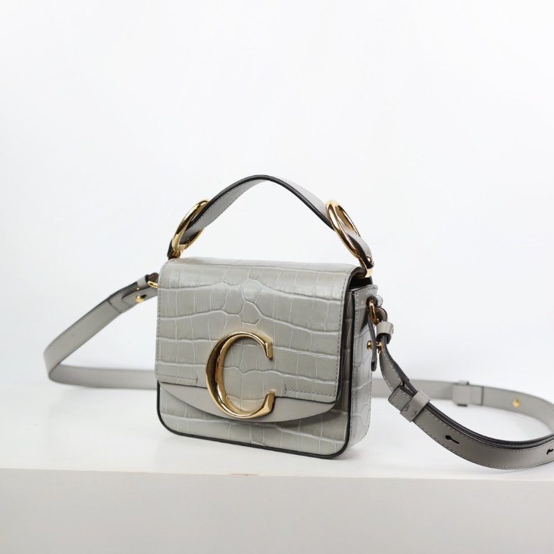 二手chloe c bag 鱷魚壓紋 灰色款-3