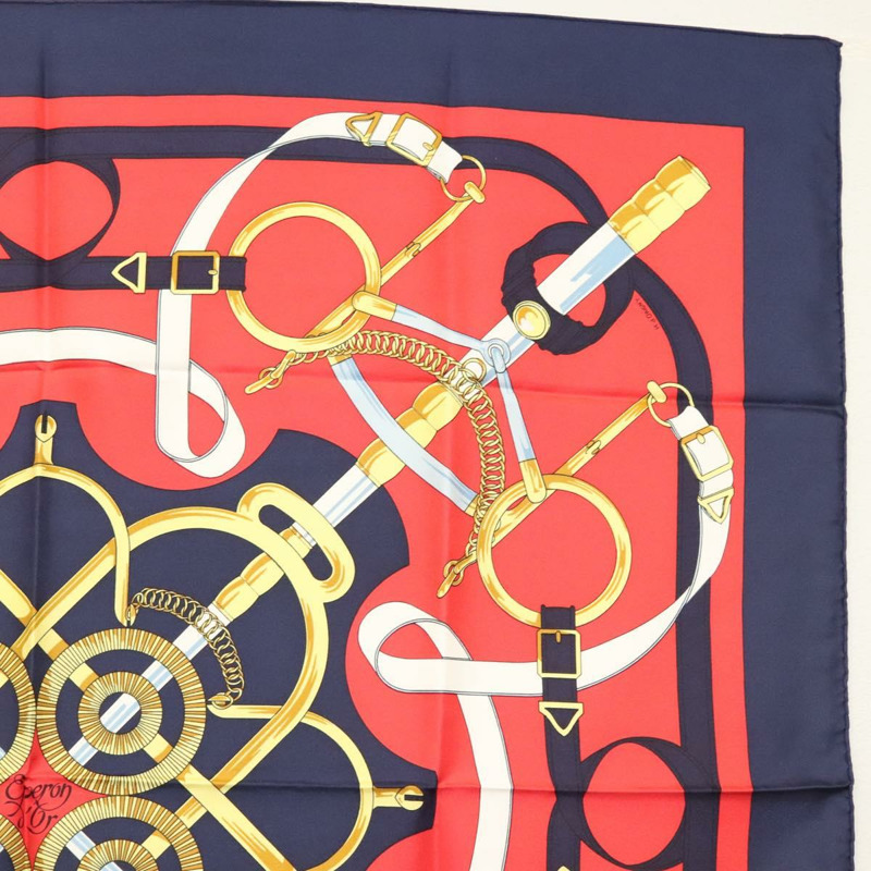 【日本直送】HERMES Carre 90 圍巾「EPERON D'OR」絲綢海軍藍正品 BA5055-3
