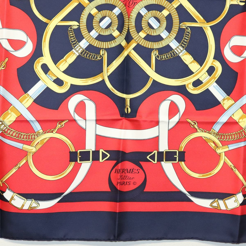 【日本直送】HERMES Carre 90 圍巾「EPERON D'OR」絲綢海軍藍正品 BA5055-8
