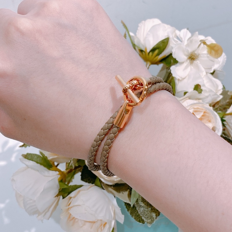 TW4459 Hermes 愛馬仕 雙圈小Q扣 大象灰手繩Double Tour Bracelet T2-7