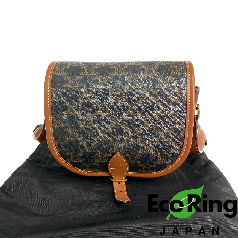 △ Celine 思琳 Brown Coated Canvas Medium Folco Triomphe Shoulder Bag 啡色塗層帆布肩背袋 - 257017207-0