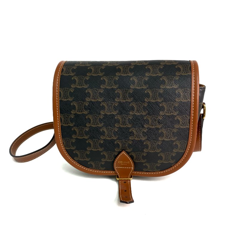 △ Celine 思琳 Brown Coated Canvas Medium Folco Triomphe Shoulder Bag 啡色塗層帆布肩背袋 - 257017207-1