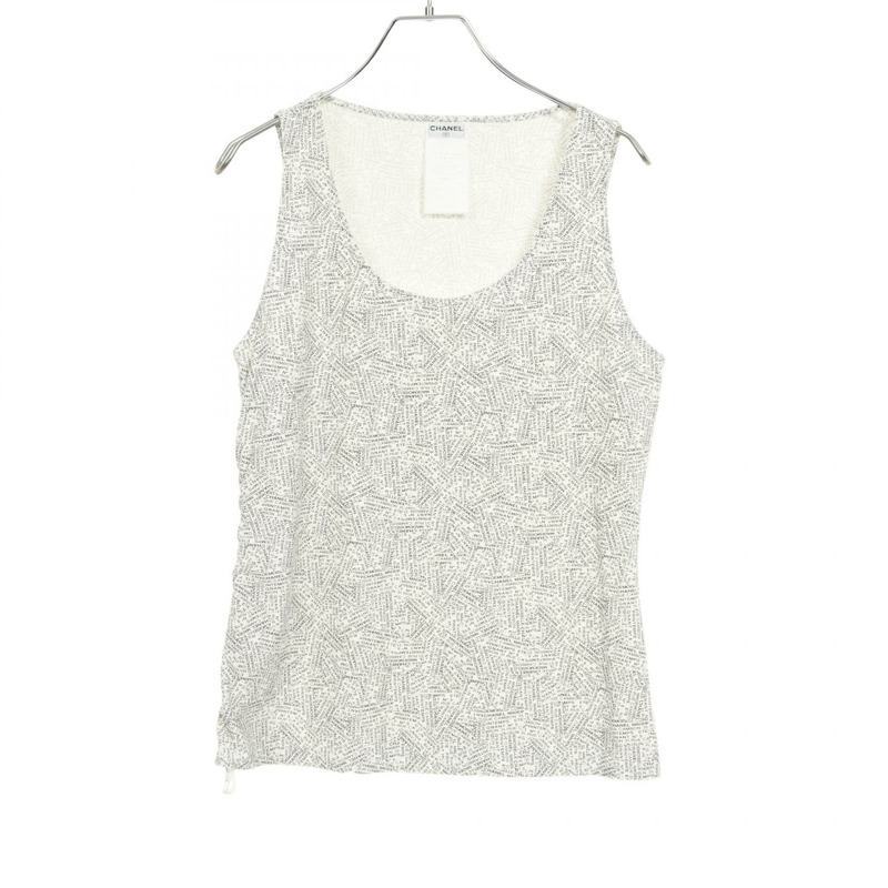 CHANEL 全身標誌印花側邊拉鍊背心 P12898V07257 尼龍白黑 #44-0