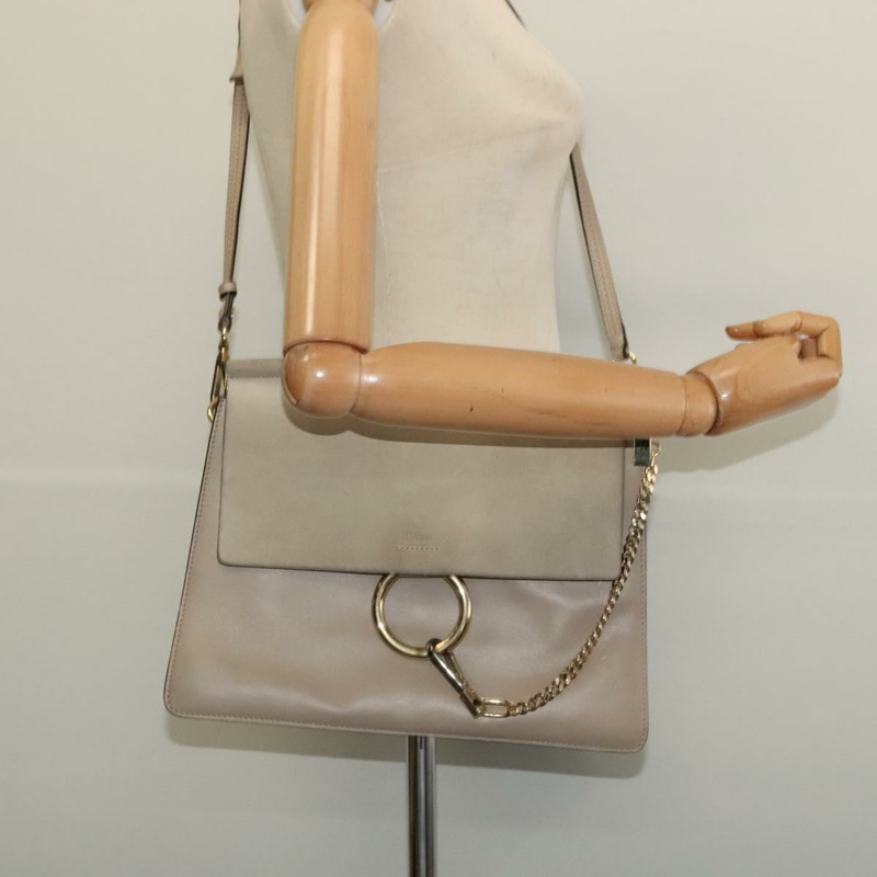 【日本直送】Chloe Fay 肩背包 絨面革 米色金色 正品 BA5423-22