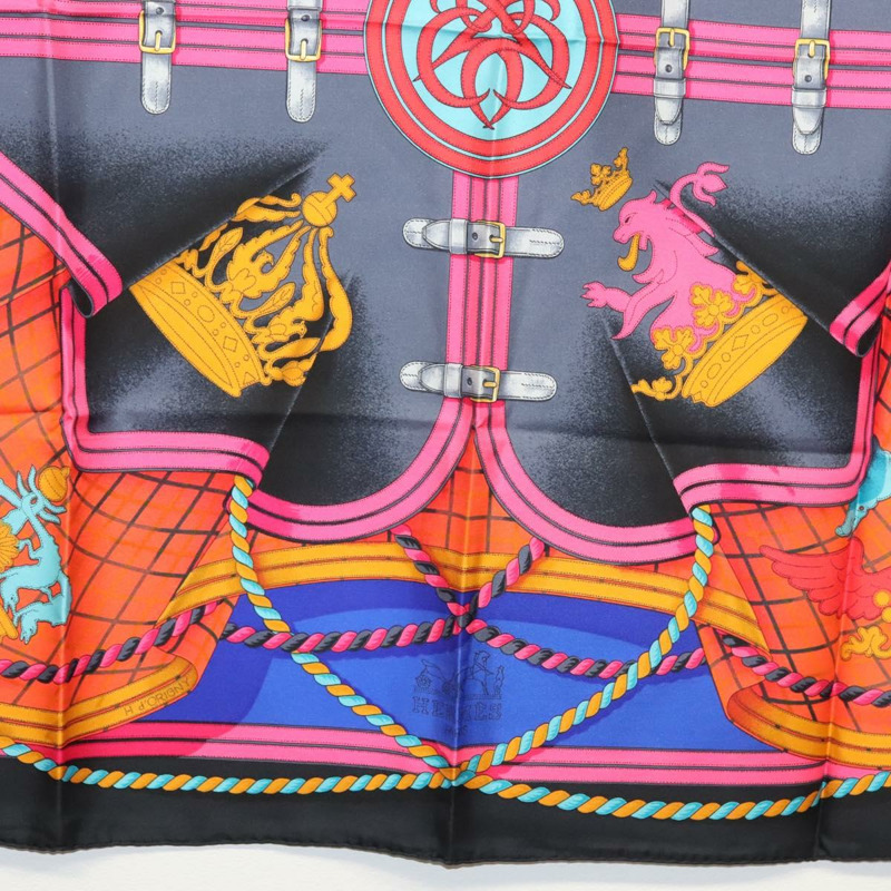 【日本直送】HERMES Carre 90 圍巾「GRANDE TENUE」絲綢黑色正品 BA5569-8