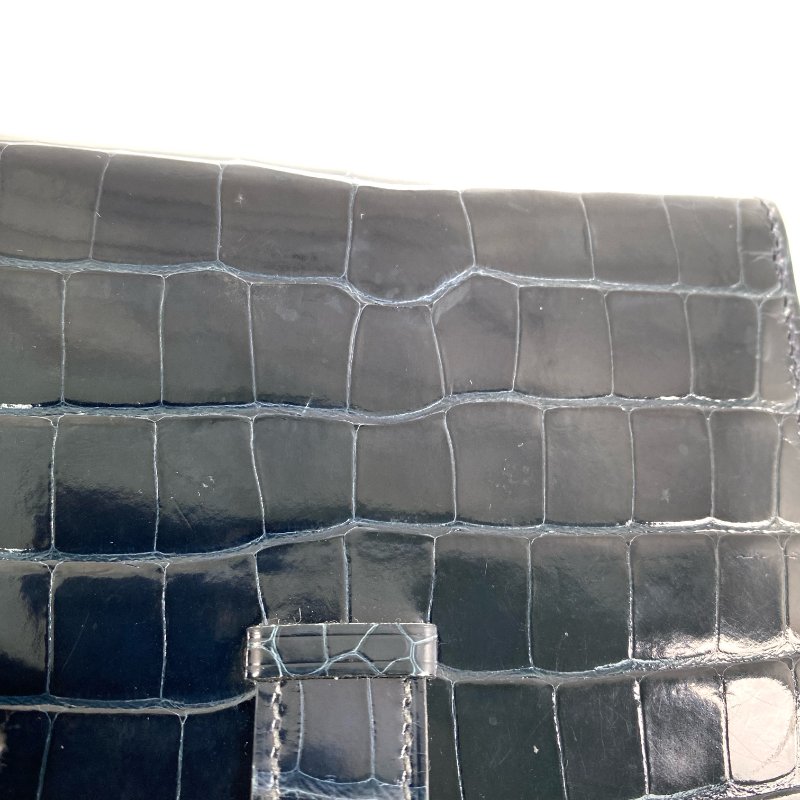 △ Hermes 愛馬仕 Navy Alligator Skin Gold Plated Metal Short Wallet Stamp Y 深藍色短吻鰐魚皮鍍金金屬短銀包Y刻 - 257017368-19