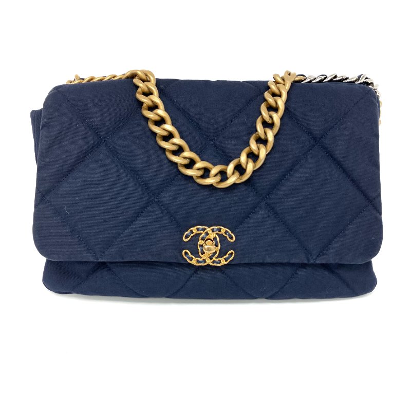 △ Chanel 香奈兒 Maxi 19 Bag Navy Canvas Gold-tone Ruthenium-Finish Metal Chain 2Way Bag AS1162 No.28 深藍色帆布金色鍍釕金屬鏈條兩用袋 AS1162 No.28 - 257016968-1