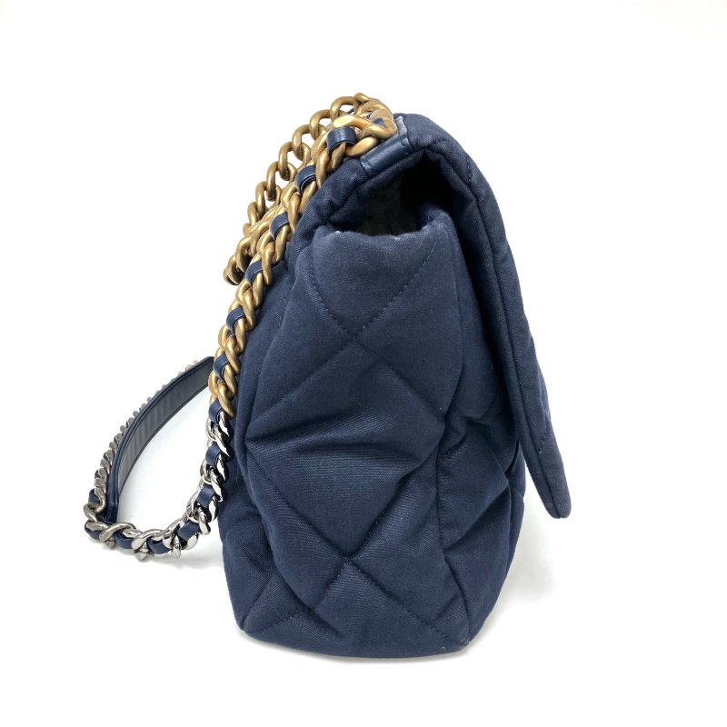 △ Chanel 香奈兒 Maxi 19 Bag Navy Canvas Gold-tone Ruthenium-Finish Metal Chain 2Way Bag AS1162 No.28 深藍色帆布金色鍍釕金屬鏈條兩用袋 AS1162 No.28 - 257016968-3