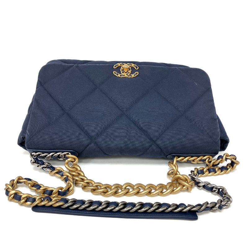 △ Chanel 香奈兒 Maxi 19 Bag Navy Canvas Gold-tone Ruthenium-Finish Metal Chain 2Way Bag AS1162 No.28 深藍色帆布金色鍍釕金屬鏈條兩用袋 AS1162 No.28 - 257016968-6