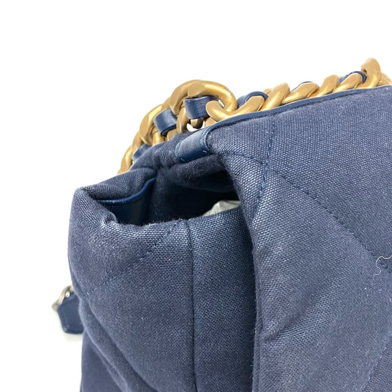 △ Chanel 香奈兒 Maxi 19 Bag Navy Canvas Gold-tone Ruthenium-Finish Metal Chain 2Way Bag AS1162 No.28 深藍色帆布金色鍍釕金屬鏈條兩用袋 AS1162 No.28 - 257016968-7