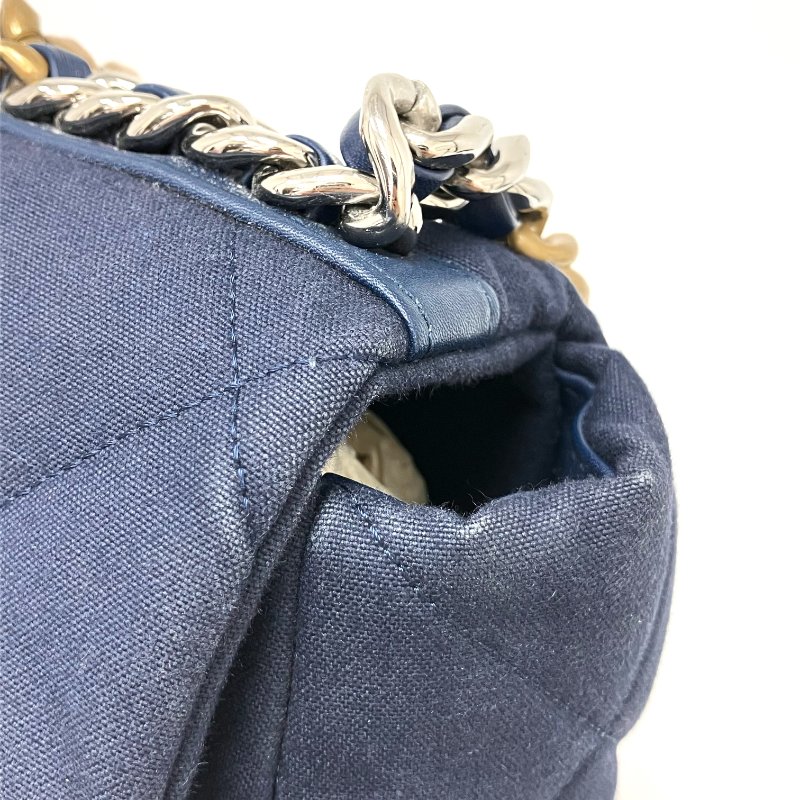 △ Chanel 香奈兒 Maxi 19 Bag Navy Canvas Gold-tone Ruthenium-Finish Metal Chain 2Way Bag AS1162 No.28 深藍色帆布金色鍍釕金屬鏈條兩用袋 AS1162 No.28 - 257016968-8