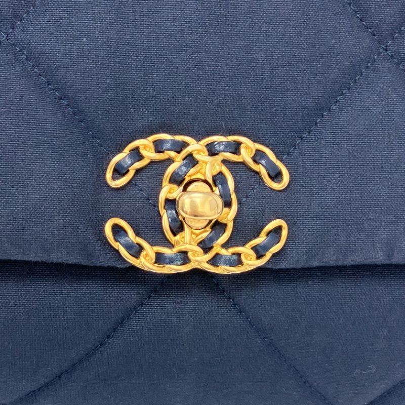 △ Chanel 香奈兒 Maxi 19 Bag Navy Canvas Gold-tone Ruthenium-Finish Metal Chain 2Way Bag AS1162 No.28 深藍色帆布金色鍍釕金屬鏈條兩用袋 AS1162 No.28 - 257016968-13