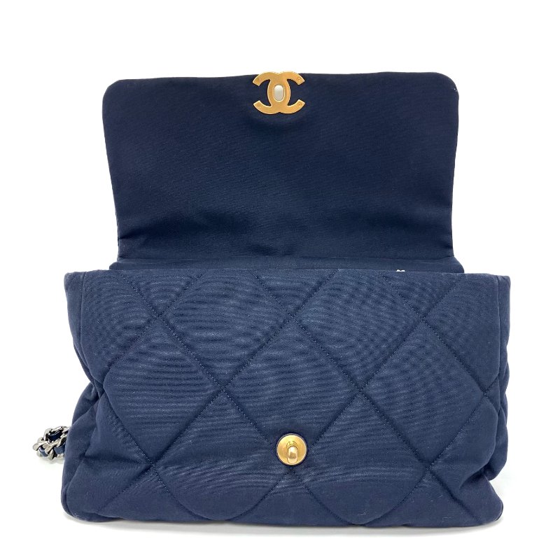 △ Chanel 香奈兒 Maxi 19 Bag Navy Canvas Gold-tone Ruthenium-Finish Metal Chain 2Way Bag AS1162 No.28 深藍色帆布金色鍍釕金屬鏈條兩用袋 AS1162 No.28 - 257016968-15