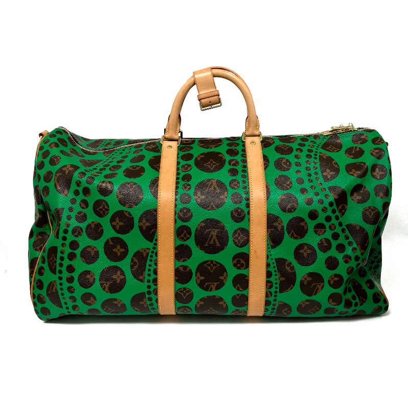 △ Louis Vuitton 路易威登 Yayoi Kusama Keepall 55 Brown, Green Coated Canvas Dot 2Way Bag 草間彌生啡色, 綠色塗層帆布圓點兩用袋 -257015986-1