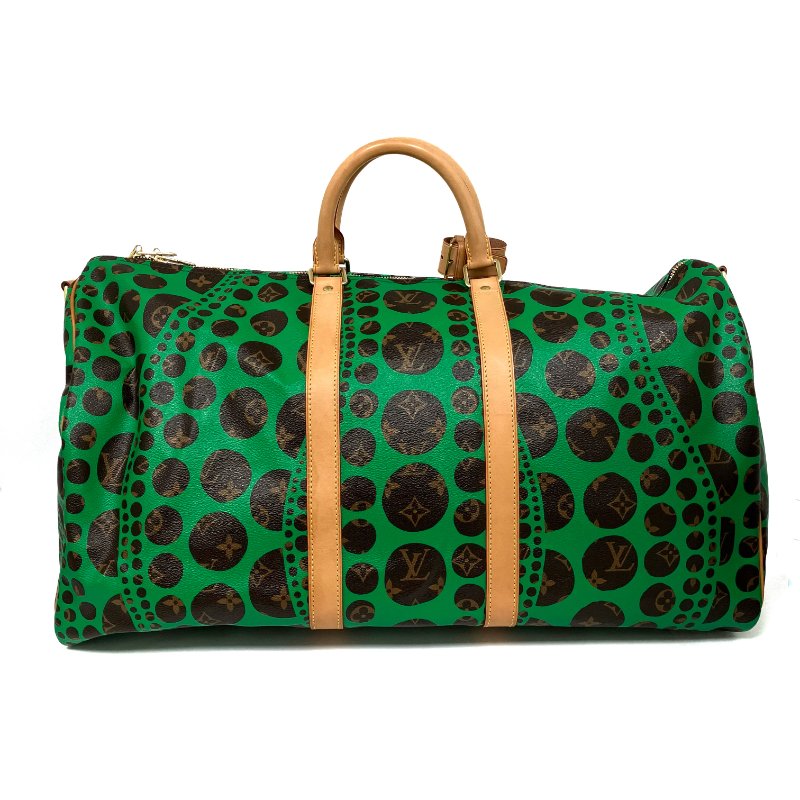 △ Louis Vuitton 路易威登 Yayoi Kusama Keepall 55 Brown, Green Coated Canvas Dot 2Way Bag 草間彌生啡色, 綠色塗層帆布圓點兩用袋 -257015986-2