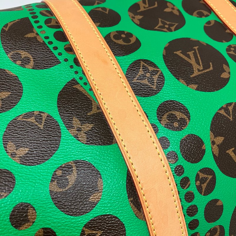 △ Louis Vuitton 路易威登 Yayoi Kusama Keepall 55 Brown, Green Coated Canvas Dot 2Way Bag 草間彌生啡色, 綠色塗層帆布圓點兩用袋 -257015986-9