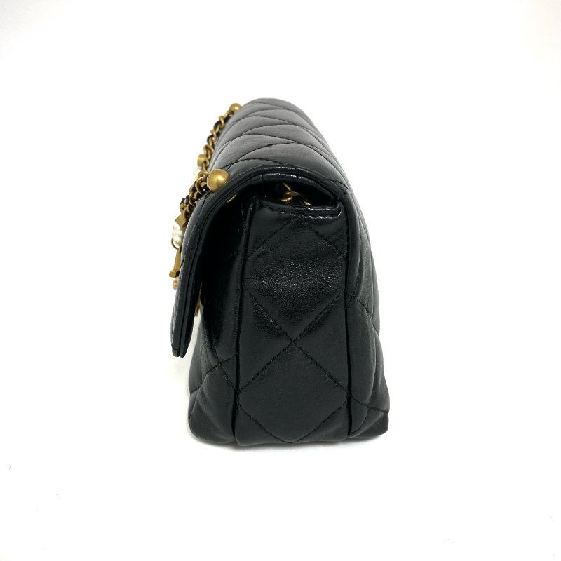 △ Chanel 香奈兒 Black Lambskin Gold Tone Metal Faux Pearl Chain Shoulder Bag AS4986 黑色小羊皮金色金屬仿珍珠鏈條肩背袋 AS4986 -257017886-3