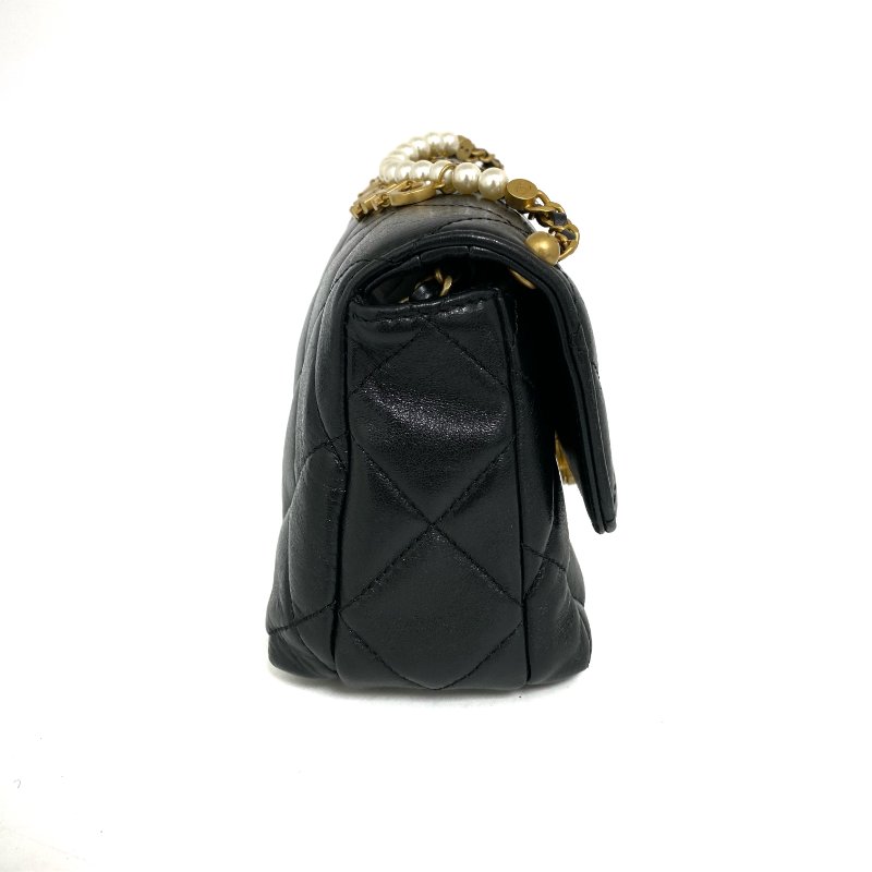 △ Chanel 香奈兒 Black Lambskin Gold Tone Metal Faux Pearl Chain Shoulder Bag AS4986 黑色小羊皮金色金屬仿珍珠鏈條肩背袋 AS4986 -257017886-4