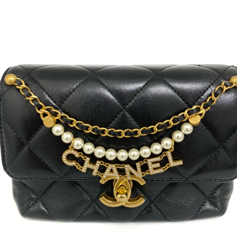 △ Chanel 香奈兒 Black Lambskin Gold Tone Metal Faux Pearl Chain Shoulder Bag AS4986 黑色小羊皮金色金屬仿珍珠鏈條肩背袋 AS4986 -257017886-14