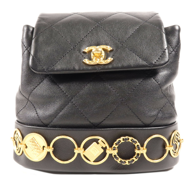 CHANEL 牛皮皮革Backpack金扣鏈帶背包-0