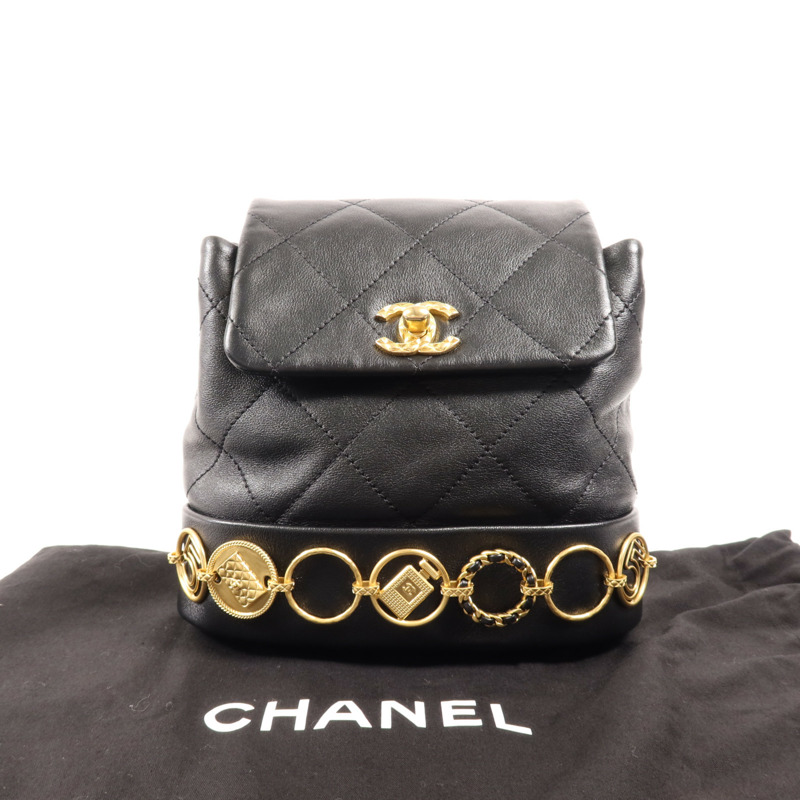 CHANEL 牛皮皮革Backpack金扣鏈帶背包-9