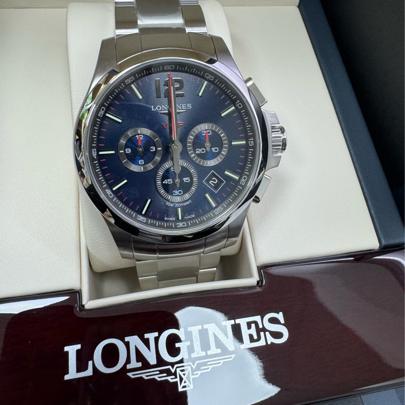 Longines 高精準石英 征服者 午夜藍 計時碼錶 VHP 浪琴錶-0