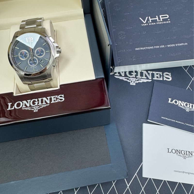 Longines 高精準石英 征服者 午夜藍 計時碼錶 VHP 浪琴錶-1