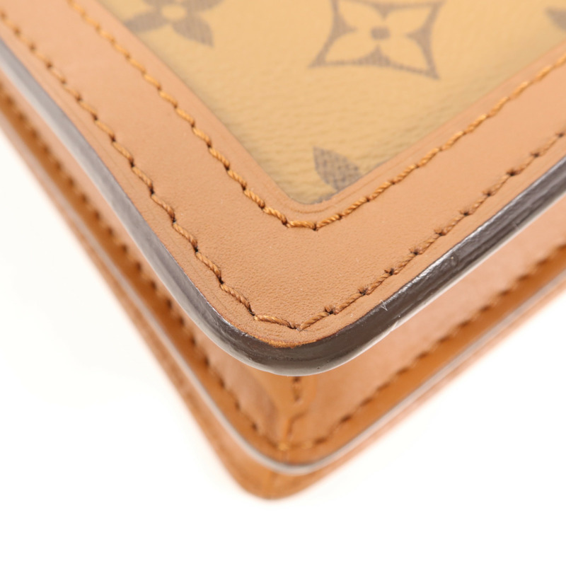 LOUIS VUITTON Monogram/Monogram Reverse Dauphine MM金扣手挽肩背兩用袋棕色-8