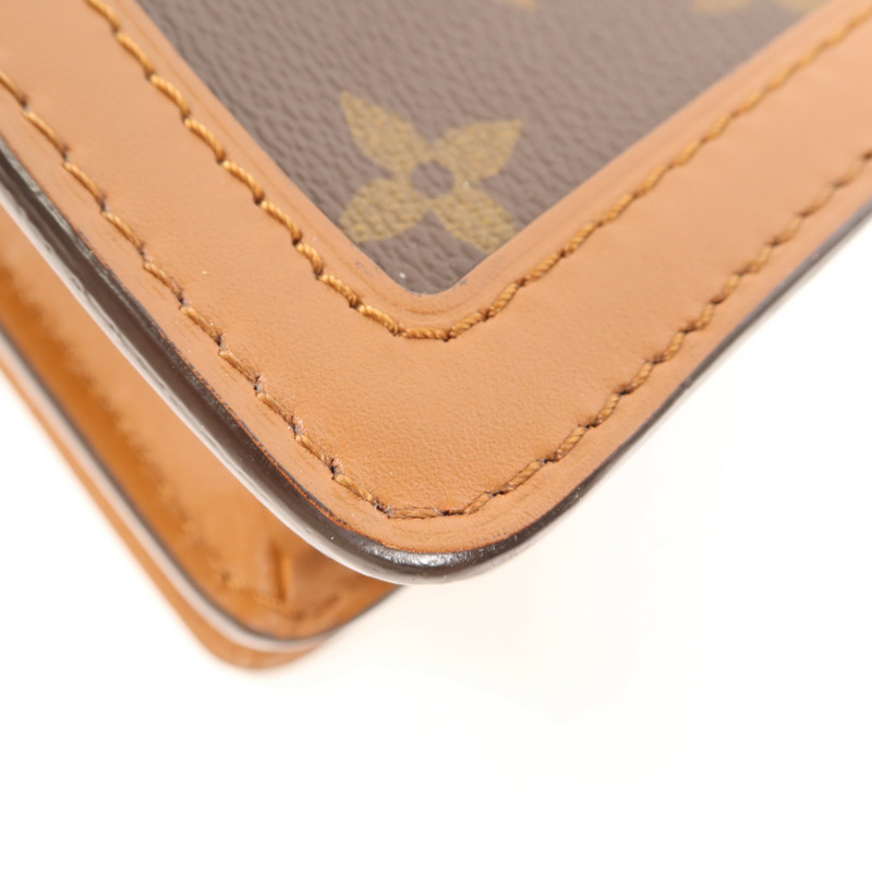 LOUIS VUITTON Monogram/Monogram Reverse Dauphine MM金扣手挽肩背兩用袋棕色-9