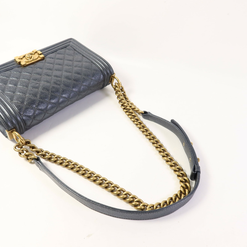 CHANEL 牛皮皮革Boy 25金扣鏈帶肩背袋-8