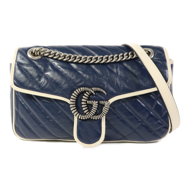 GUCCI 牛皮皮革GG Marmont Shoulder Bag銀扣鏈帶肩背袋-0