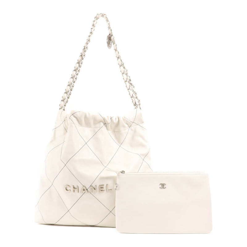 CHANEL 羊皮皮革Chanel 22 Small銀扣鏈帶肩背袋-9