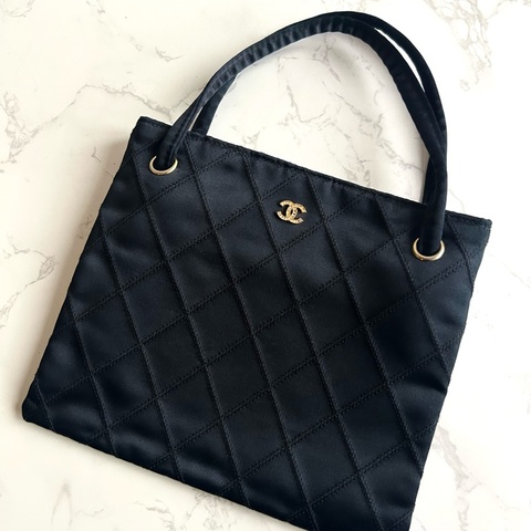 【LA LUNE】絕版中古包 Chanel 黑色格紋水鑽托特包 古董包 復古包 古著包