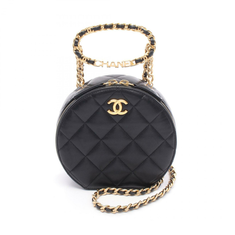 CHANEL Matelasse 鏈條單肩包 羔羊皮 綿羊皮 黑色 二手 女士 GHW-0